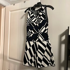 BCBG stretchy dress. Black and white and navy. Worn good condition